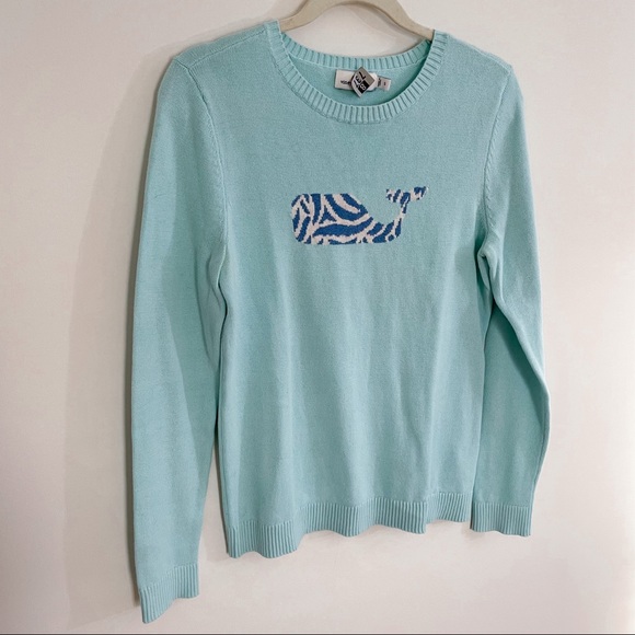 Vineyard Vines Zebra Whale Intarsia Sweater in Aqua - Picture 2 of 14